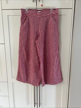 Max Studio Linen/Cotton Blend Red and White Striped Elastic Waist Pants
